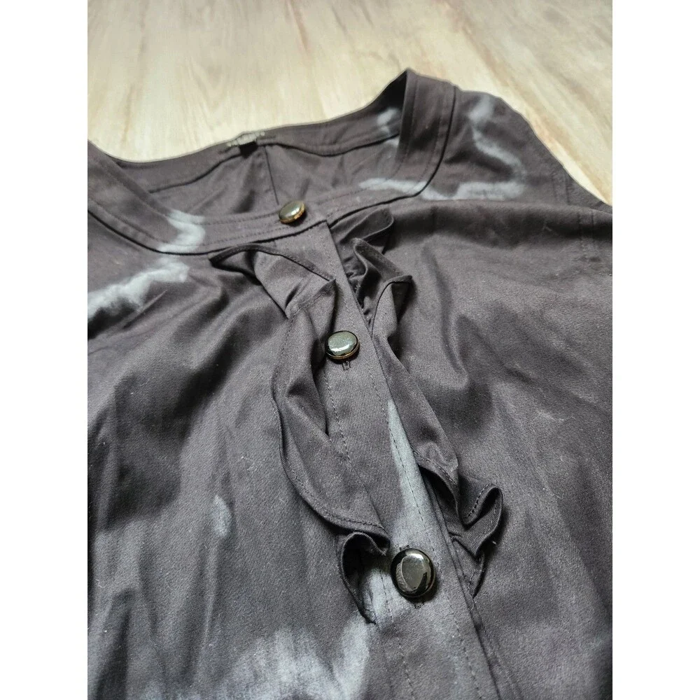 Talbots Womens Black Sleeveless Button-Front Dress Ruffle Marble Dye Sz 12 - Picture 4 of 10